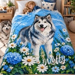 Personalisierte Haustier-Porträt Kuscheldecke | mit Namen und Blumen | Weiche Ölgemälde Wohndecke | Geburtstag Geschenk für Tierbesitzer
