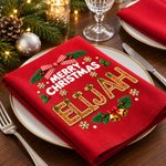 Personalized Christmas Theme Red 100% Cotton Napkin with Name Table Decor Christmas Gift for Family Friends