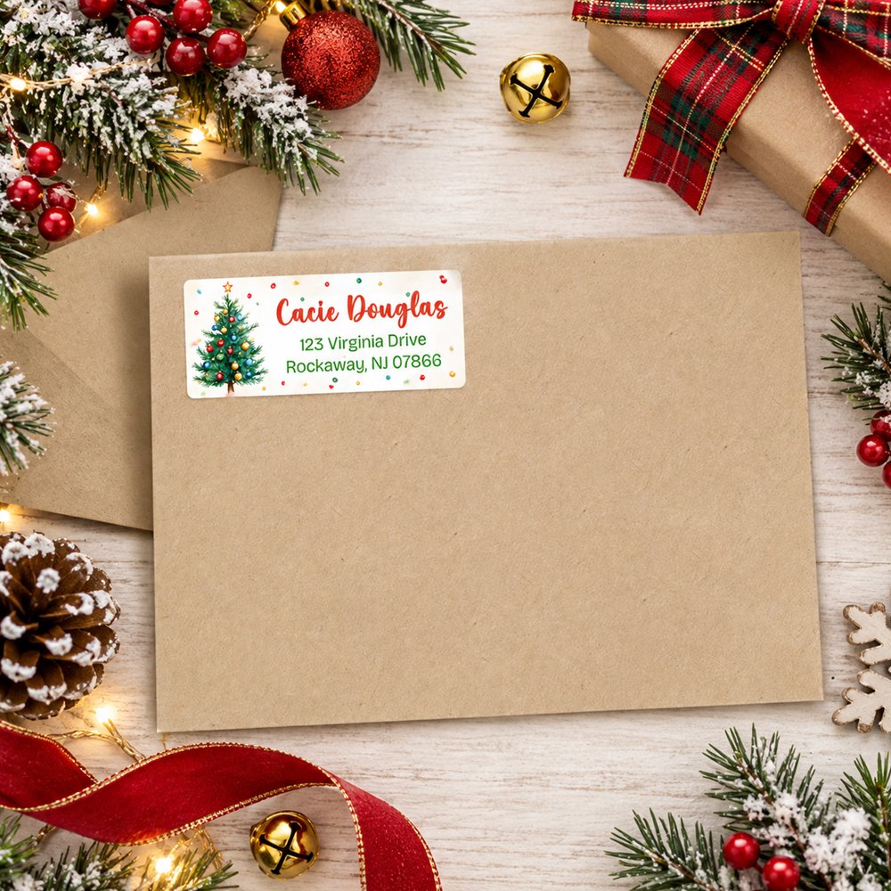 Personalized Watercolor Christmas Theme Return Address Labels with Name and Address Daily Use Christmas Gift for Family Friends 5