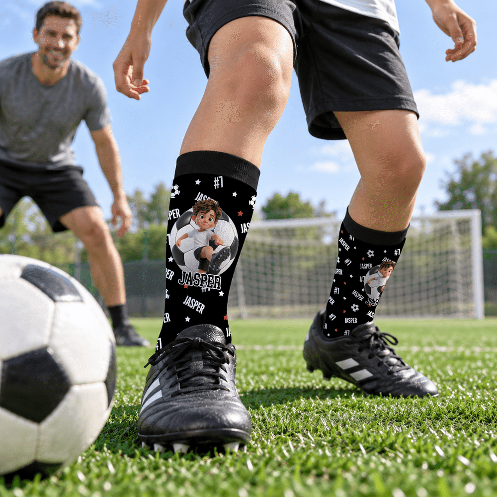 Calcetines cálidos y cómodos con diseño personalizado en 3D de personajes de dibujos animados deportivos, con nombre y número; ideales para el entrenamiento diario o como regalo de cumpleaños para los amantes del deporte 5