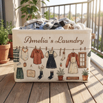 Personalized Hand-Drawn Clothesline Print Large Capacity Laundry Basket with Text and Handle Bedroom Decor Birthday Christmas Gift for Family Mom 6