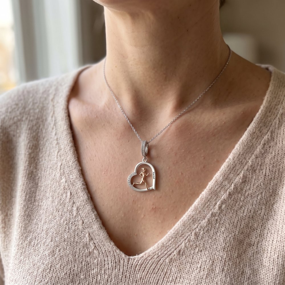 Personalized Running Lady Heart Zircon Necklace with Engraved Name Marathon Birthday Gift for Running Lovers 2