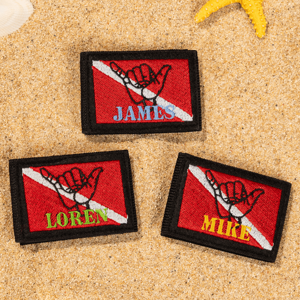 Personalized Embroidered Hang Loose Dive Flag Design BCD Tag with Name Birthday Team Club Gift for Scuba Divers Diving Lovers