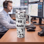 Personalised Emergency Services Pattern 20 oz Skinny Tumbler 40 oz Tumbler with Name and Straw Retirement Birthday Gift for 911 Dispatcher