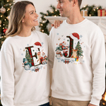 Personalized Plaid Christmas Initial Snowflake Kids Adult T-shirt Sweatshirt with Name Christmas Gift for Family Kids