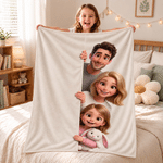 Personalised 3D-Effect Artwork Cartoon Peeking Character Photo Soft Throw Blanket with Text Home Decor Christmas Holiday Gift for Family Friends