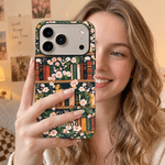 Gepersonaliseerde vintage geboortebloem-boekenplank-telefoonhoesje met twee lagen voor iPhone en Samsung, met naam – geschikt voor dagelijks gebruik, verjaardagscadeau voor boekenliefhebbers en vrouwen
