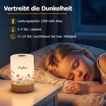 Personalisiertes LED Nachtlicht mit Geburtsblumen & Namen | Touch Lampe in Holzoptik | Kabellos & Dimmbar | Geburtstagsgeschenk für Frauen & Kinder