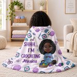 Personalized Cartoon Character Knitting Theme Hooded Blanket with Name Birthday Gift for Woman Mom Friend