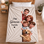 Personalised 3D-Effect Artwork Cartoon Peeking Character Photo Soft Throw Blanket with Text Home Decor Christmas Holiday Gift for Family Friends