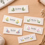 Personalized Two Birth Flower 100% Cotton 50 Pcs Sewing Labels with Text Clothing Handmade Item Birthday Gift for Knitting DIY Craft Lovers