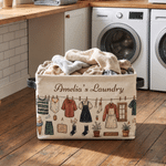 Personalized Hand-Drawn Clothesline Print Large Capacity Laundry Basket with Text and Handle Bedroom Decor Birthday Christmas Gift for Family Mom 1