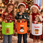 Personalised Christmas Theme Santa Claus Gingerbread Man LED Light Candy Bucket with Name Christmas Party Gift for Kids