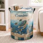 Personalized 1-10 Sea Turtles Large Capacity Storage Laundry Basket with Names Room Decor Birthday Gift for Sea Turtle Lovers Kids