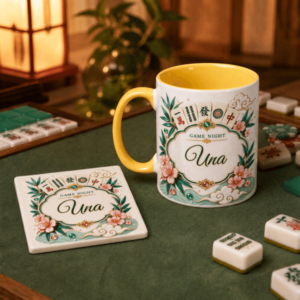 Personalized Mahjong Floral Multicolour 11 oz 15 oz Ceramic Mug with Coaster and Name Mahjong Game Night Birthday Gift for Mahjong Lovers Players