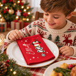 Personalized Cartoon Christmas Character 100% Cotton Red Napkin with Name Table Decor Christmas Party Gift for Kids Family 3