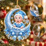 Personalised 3D-Effect Artwork Photo Blue Moon Snowflake Acrylic Christmas Ornament with Name Tree Decor Christmas Gift for Family Kids