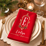 Personalised Vintage Luxury Christmas Initial 100% Cotton Red Napkin with Name Table Decor Christmas Gift for Family Friends