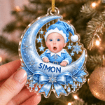 Personalised 3D-Effect Artwork Photo Blue Moon Snowflake Acrylic Christmas Ornament with Name Tree Decor Christmas Gift for Family Kids