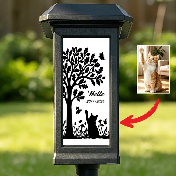 Personalized Pet Silhouette Pet Photo Solar Garden Light with Name and Date Garden Decor Memorial Sympathy Gift for Pet Owner