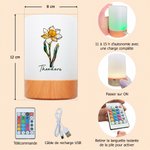 Veilleuse LED personnalisée avec nom et fleur de naissance de style vitrail - Couleurs de lumière changeables - Cadeau d'anniversaire fête pour les fe
