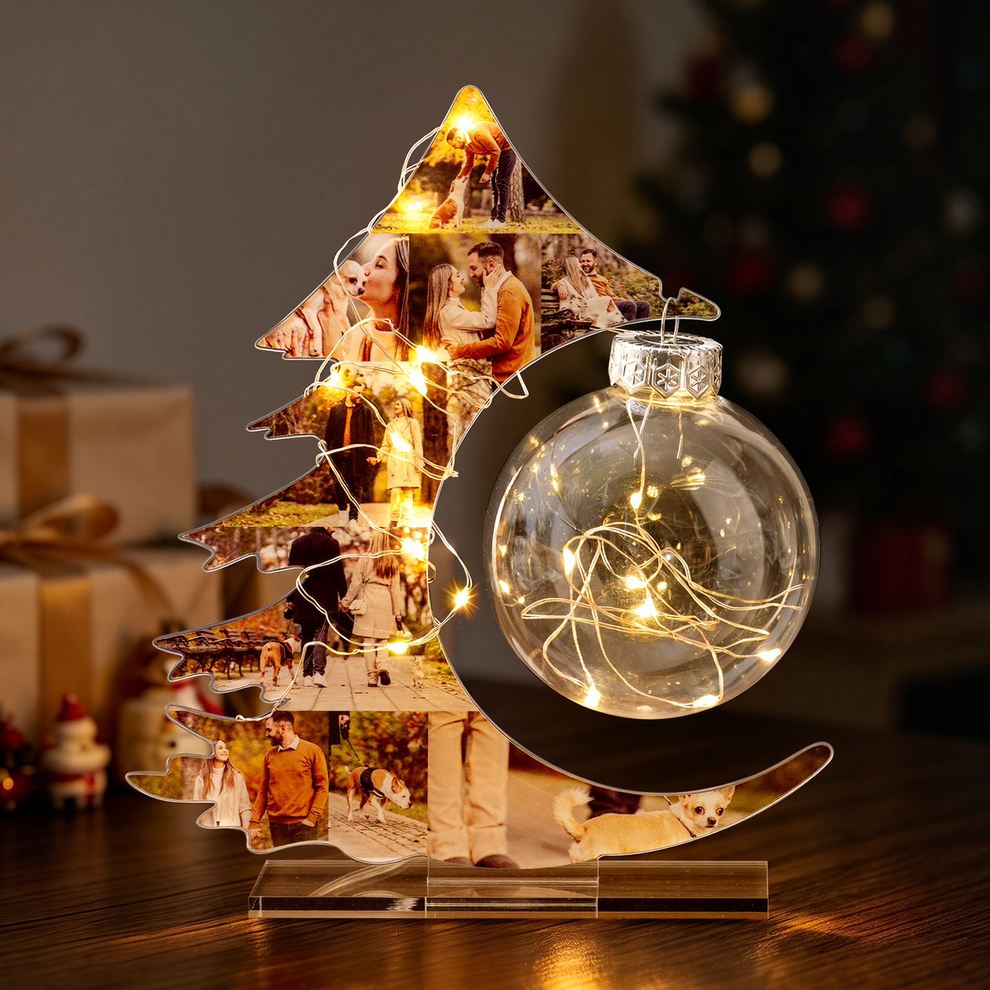 Personalisierte Weihnachtsbaum-Familienfotos – LED-Nachtlicht, Wohnaccessoire, Weihnachts-, Jubiläums- und Geburtstagsgeschenk für Familie und Paare