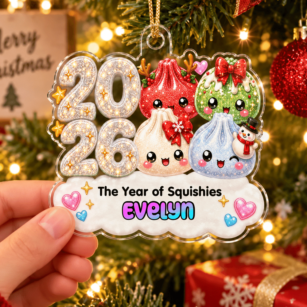 Personalized Christmas Theme Dumpling Acrylic Hanging Ornament with Name Tree Decoration Christmas Gift for Family Kids Friends 2
