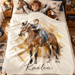 Personalized Watercolor Horse Portrait Photo Soft Throw Blanket with Text Birthday Christmas Gift for Horse Lovers 6