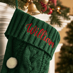 Personalised Embroidered Name Soft Cable Knit Pom Pom Christmas Stocking Holiday Tree Fireplace Decor Christmas Gift for Family Kids
