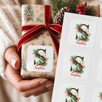 Personalized Classic Santa Claus Christmas Tree Initial Waterproof Square Stickers Labels with Name Gift Decor Christmas Party Gift for Kids Friends