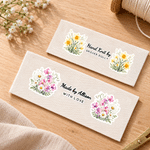 Personalized Two Birth Flower 100% Cotton 50 Pcs Sewing Labels with Text Clothing Handmade Item Birthday Gift for Knitting DIY Craft Lovers