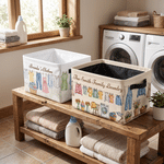 Personalized Hand-Drawn Clothesline Print Large Capacity Laundry Basket with Text and Handle Bedroom Decor Birthday Christmas Gift for Family Mom 5