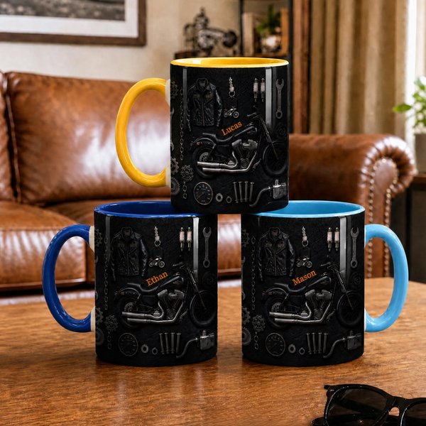 Personalised Motorbike Theme 11 oz 15 oz Ceramic Mug with Name Daily Use Birthday Gift for Motorbike Riders Biker Enthusiasts