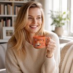 Personalisierte Tasse aus Steingut (12 oz) mit Cartoon-Figur, Geburtsblume und Namen – für den täglichen Gebrauch, als Geburtstagsgeschenk oder für den Buchclub – ein Geschenk für Buchliebhaber und Leseratten