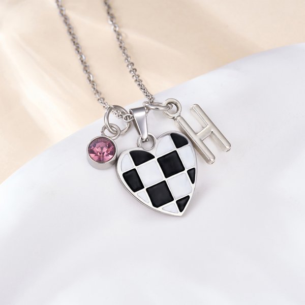 Personalized Birthstone Unique Heart Checkered Flag Racing Necklace with Initial Dainty Jewelry Car Race Birthday Gift for Women Racers Racing Lovers