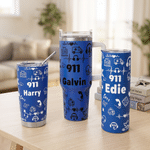 Personalised Emergency Services Pattern 20 oz Skinny Tumbler 40 oz Tumbler with Name and Straw Retirement Birthday Gift for 911 Dispatcher