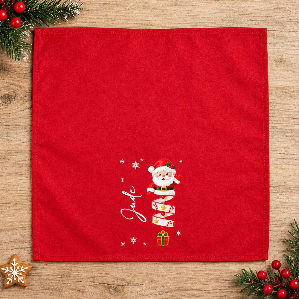Personalized Cartoon Christmas Character 100% Cotton Red Napkin with Name Table Decor Christmas Party Gift for Kids Family 8