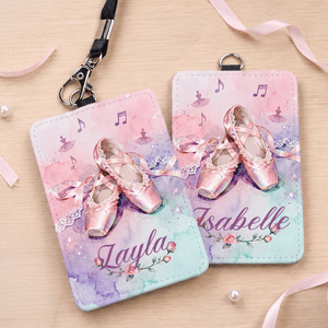 Porte-carte d'identité personnalisé en forme de chaussons de ballet fantaisie, avec prénom – Cadeau d'anniversaire pour les passionnés de danse classique