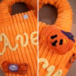 Gepersonaliseerde, griezelige handtas van corduroy met vleermuis, pompoen en spookmotief, ‘Trick-or-Treat’-opdruk en naam – Halloween-cadeau voor kinderen