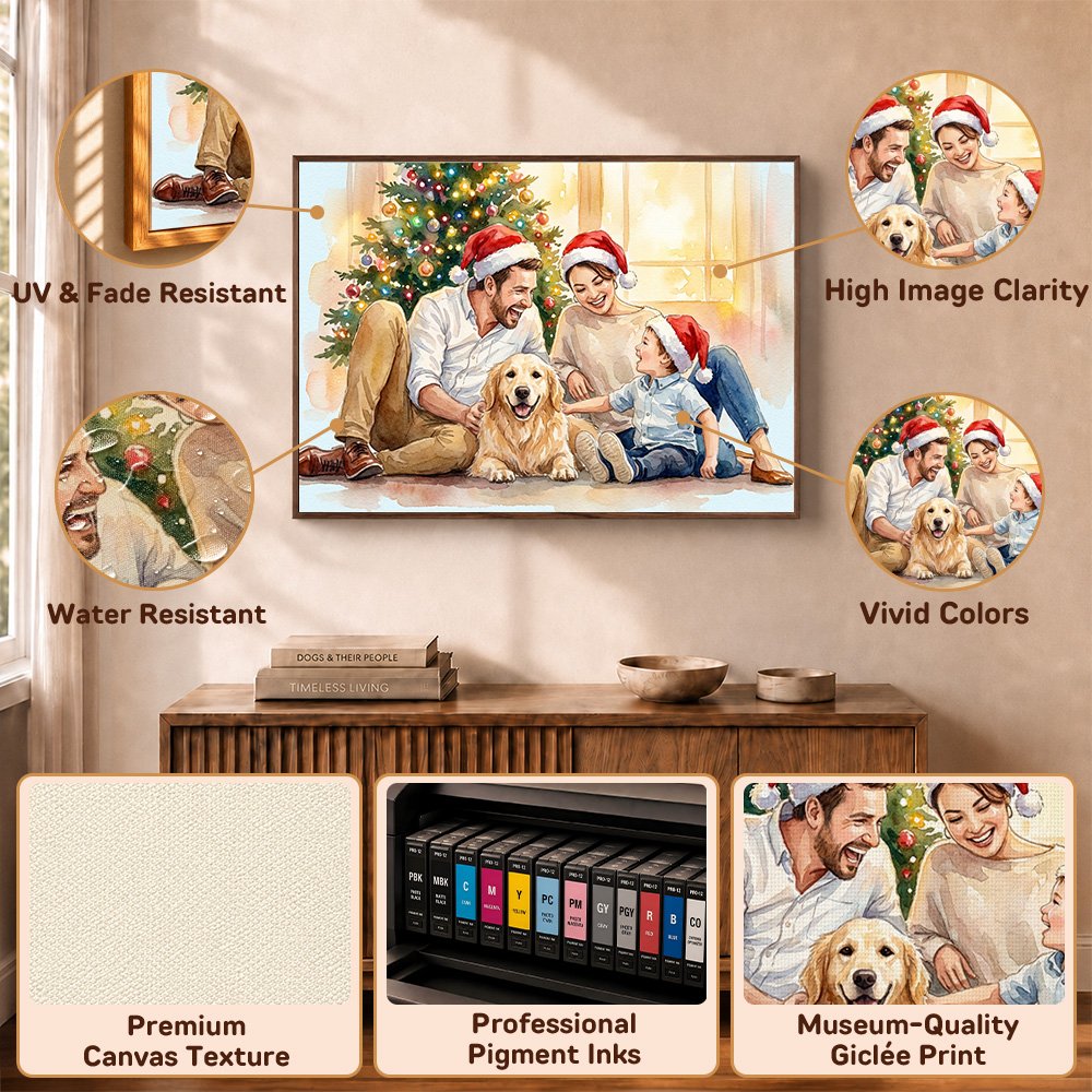 Personalised Christmas Theme Watercolor Style Family Photo Canvas Prints with Text Home Decor Christmas Birthday Gift for Family 12