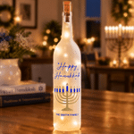 Personalized Warm LED Hanukkah Menorah Glass Bottle Lamp with Family Name and Text Home Decor Hanukkah Gift for Jewish Family