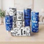 Personalised Emergency Services Pattern 20 oz Skinny Tumbler 40 oz Tumbler with Name and Straw Retirement Birthday Gift for 911 Dispatcher