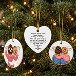 Personalised Watercolor Cartoon Back View Ceramic Ornament with Text Tree Decor Christmas Gift for Besties Friends Women