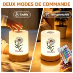 Veilleuse LED personnalisée avec nom et fleur de naissance de style vitrail - Couleurs de lumière changeables - Cadeau d'anniversaire fête pour les fe