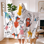 Personalised Cartoon Dog Cat Soft Hooded Blanket with Name Home Decor Birthday Christmas Gift for Boys Girls Cat Dog Lovers