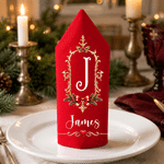 Personalised Vintage Luxury Christmas Initial 100% Cotton Red Napkin with Name Table Decor Christmas Gift for Family Friends