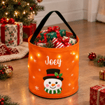 Personalised Christmas Theme Santa Claus Gingerbread Man LED Light Candy Bucket with Name Christmas Party Gift for Kids