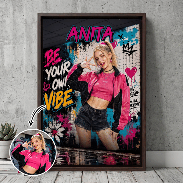 Personalised Graffiti Style Be Your Own Vibe Photo Canvas Prints with Name Home Decor Birthday Gift for Graffiti Lovers