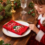 Personalised On the Nice List Christmas Element Design Reusable 100% Cotton Red Napkin with Name Table Decor Christmas Gift for Family