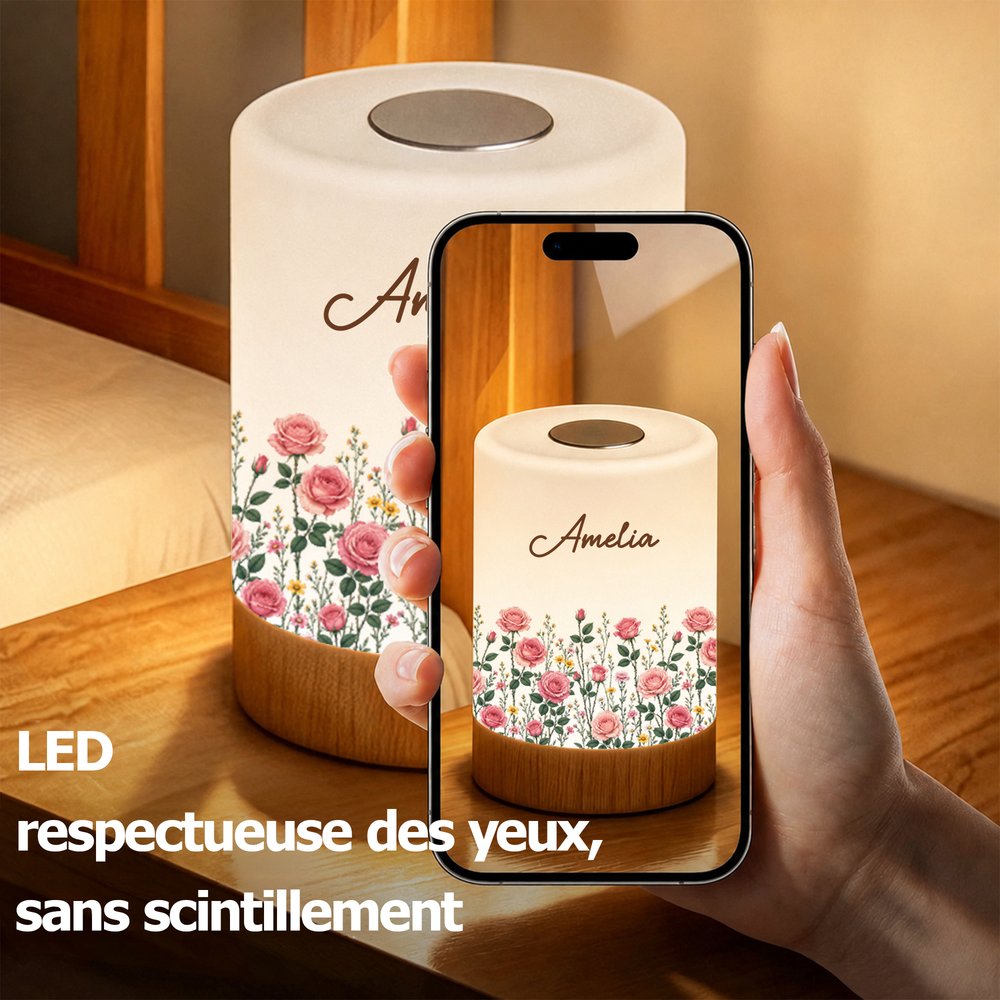 Veilleuse tactile variateur personnalisée avec nom et fleur de naissance - Couleur réglable - Cadeau d'anniversaire pour jeune maman 6